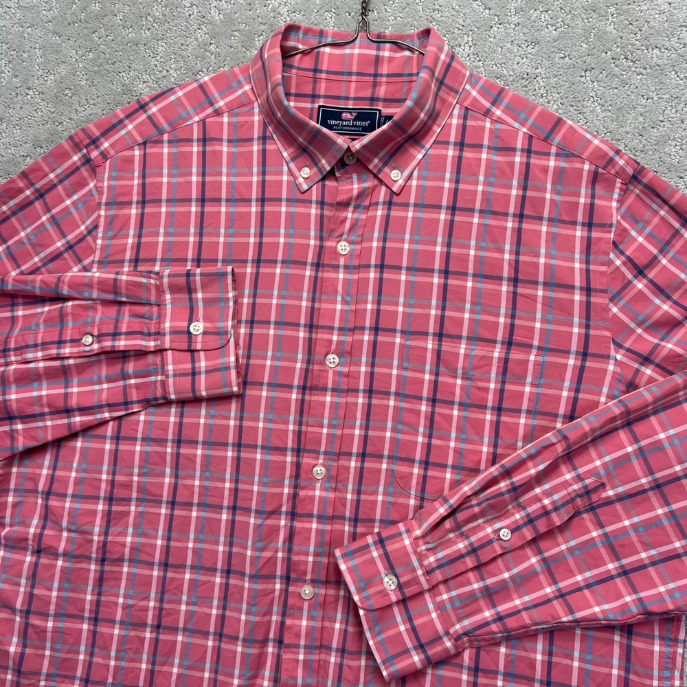 Vineyard Vines Performance Shirt Mens L Pink Plaid Longsleeve Classic Fit Murray